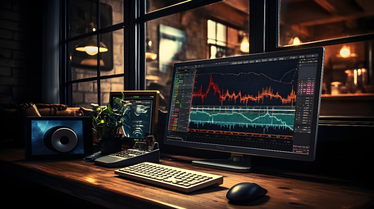 Stock market dashboard with candlestick chart and volume profile used for swing and position trading